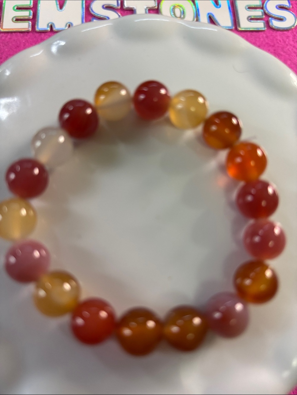 YanYuan Agate 10mm Bead Stretch Bracelet - Pink & Orange